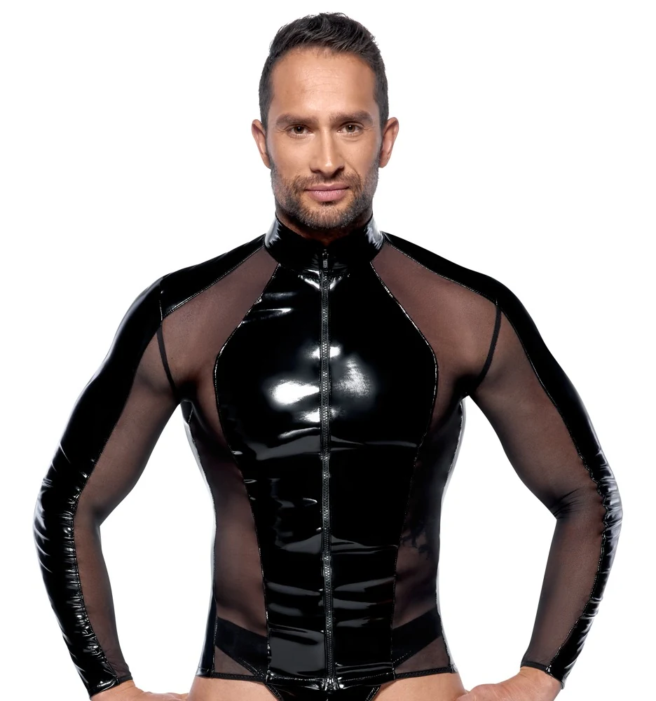 Black Level vinyl shirt met mesh en rits
