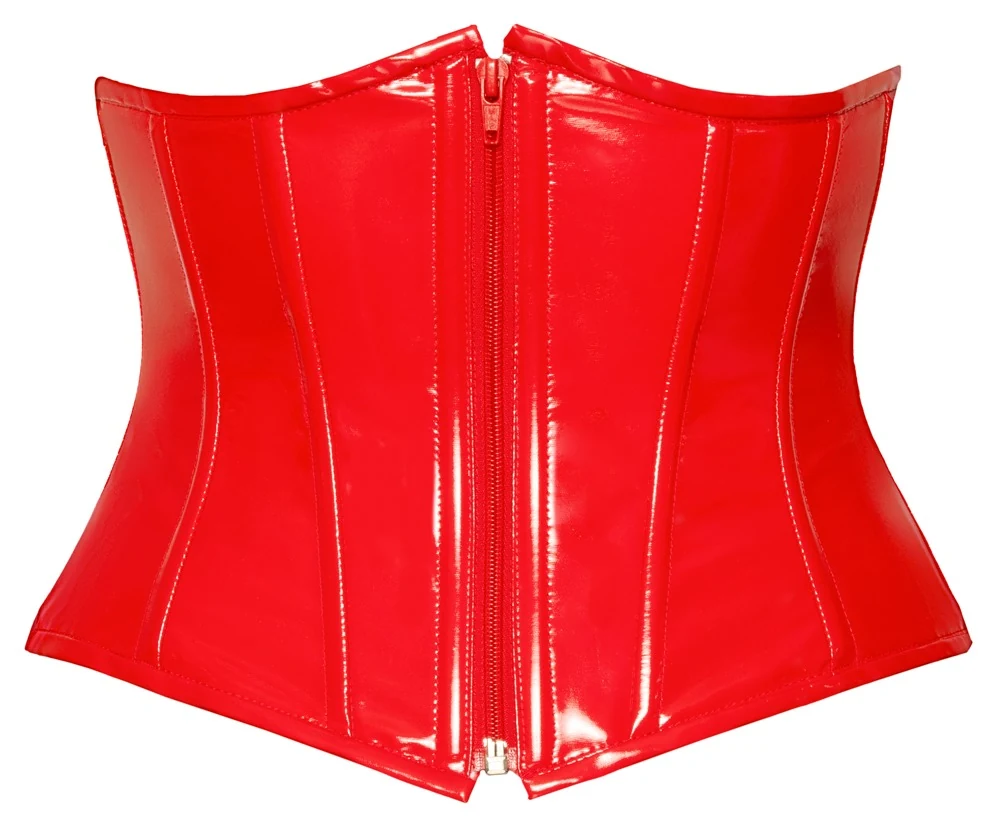 Glanzend rode vinyl waist cincher met vetersluiting