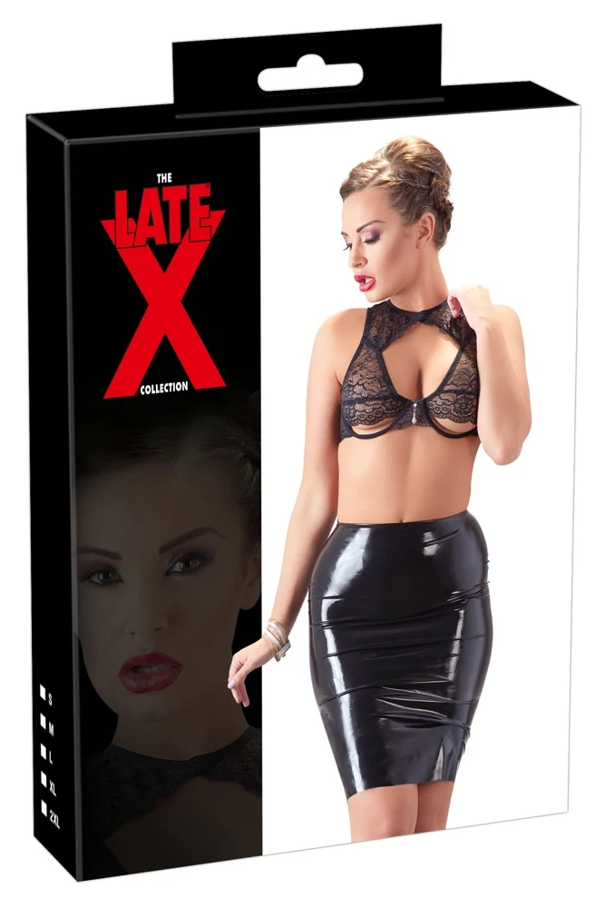 Taillehoge latex rok knielang