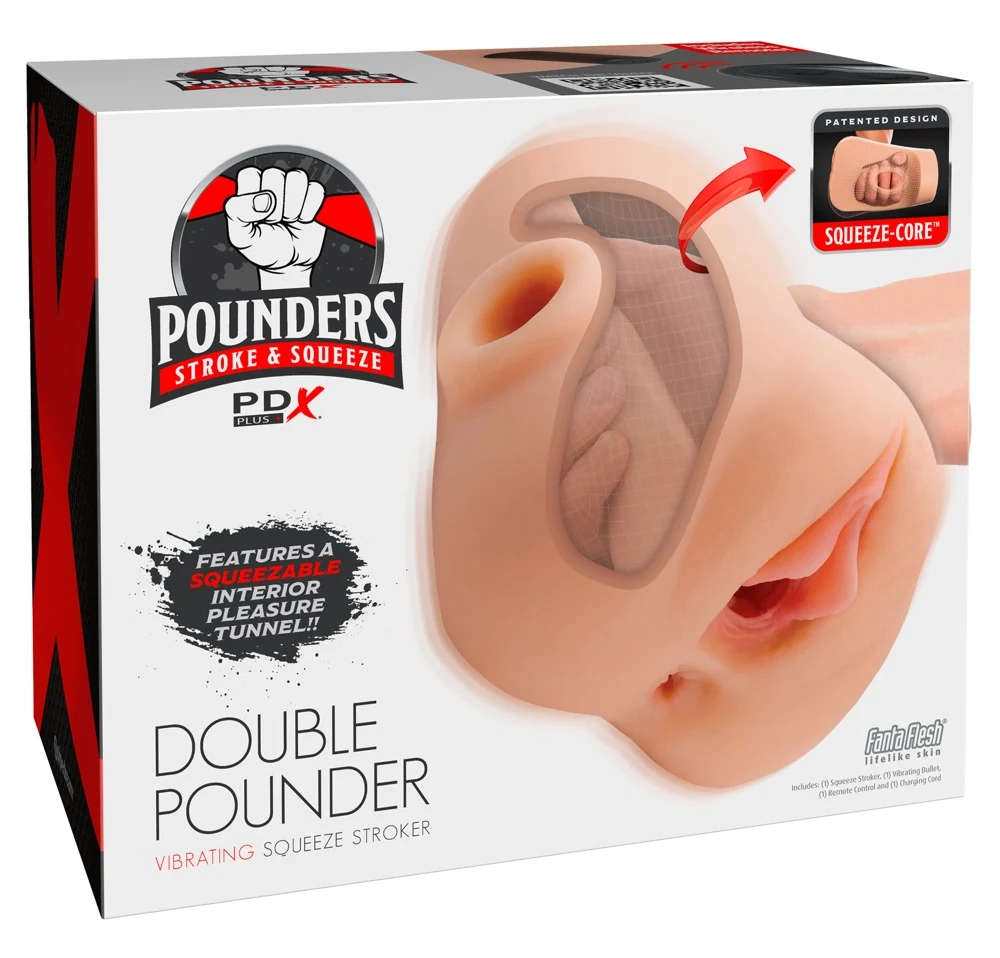 PDX Plus Double Pounder Vibrating Squeeze Stroker