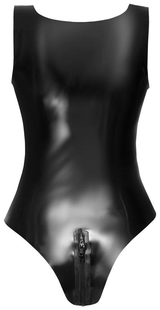 Zwarte latex body met 2-weg rits