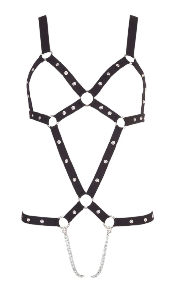 Zwarte strap body met studs en afneembare kettingen
