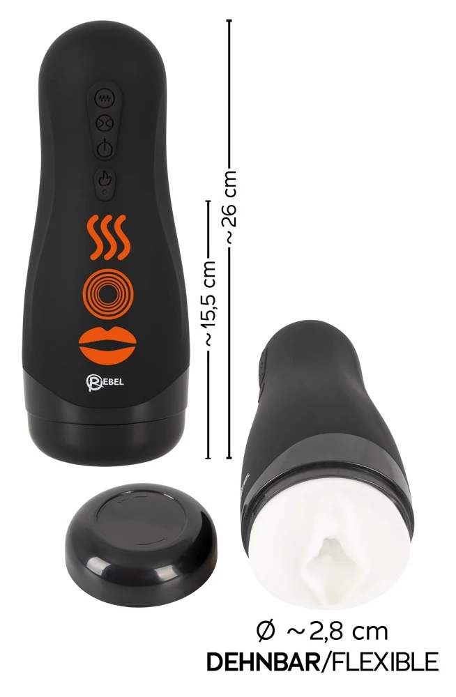 Rebel verwarmende masturbator met vibratie en zuigfunctie