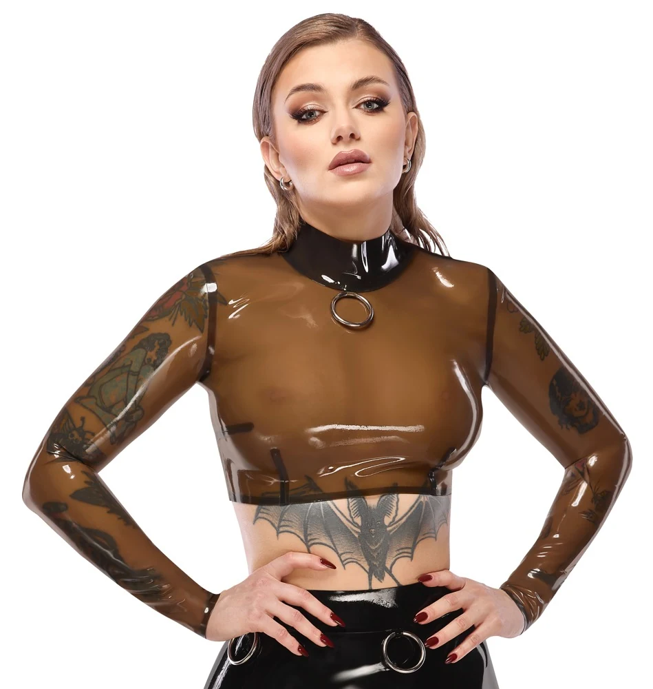 Transparant latex crop top met ring en rits
