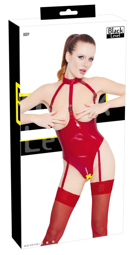 Bustless bodysuit in rode lakglans