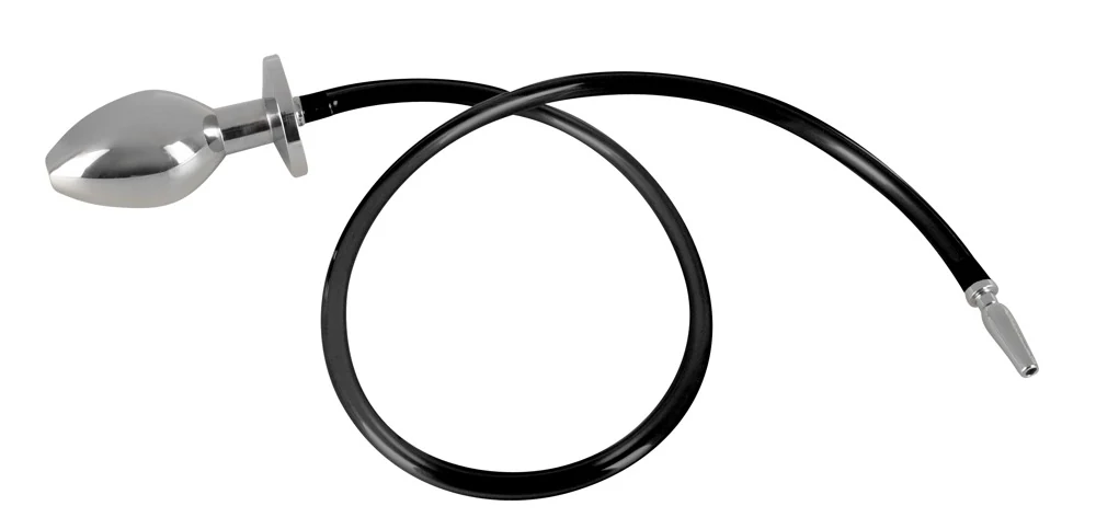 Roestvrijstalen anaalplug met urethrale plug en slang