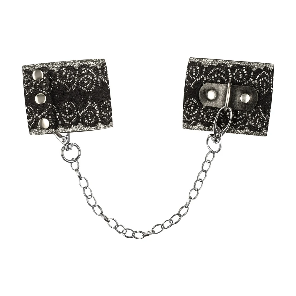 Zilveren handboeien met kant en afneembare ketting