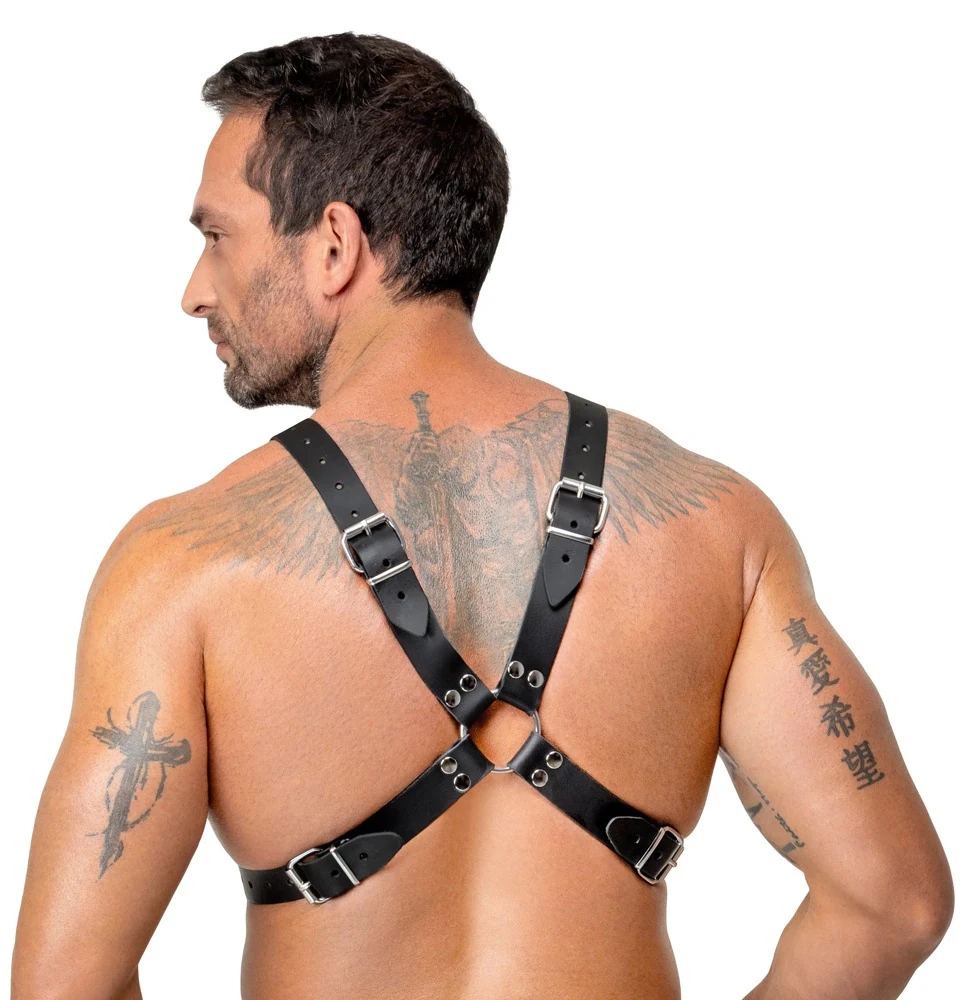 Zwart leren borsttuig met X-design