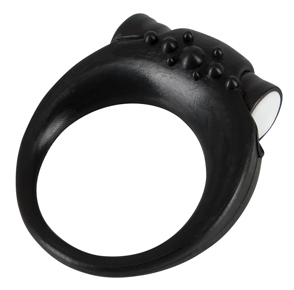 Zwarte siliconen cockring met afneembare minivibrator