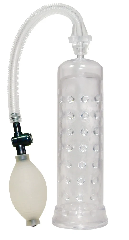 Transparante penispomp met pompbal en ontlastklep
