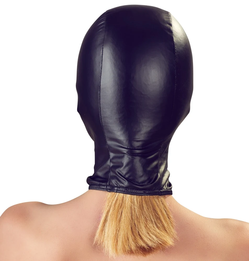 Fetisj hoofdmasker zwart met rood gezichtsveld