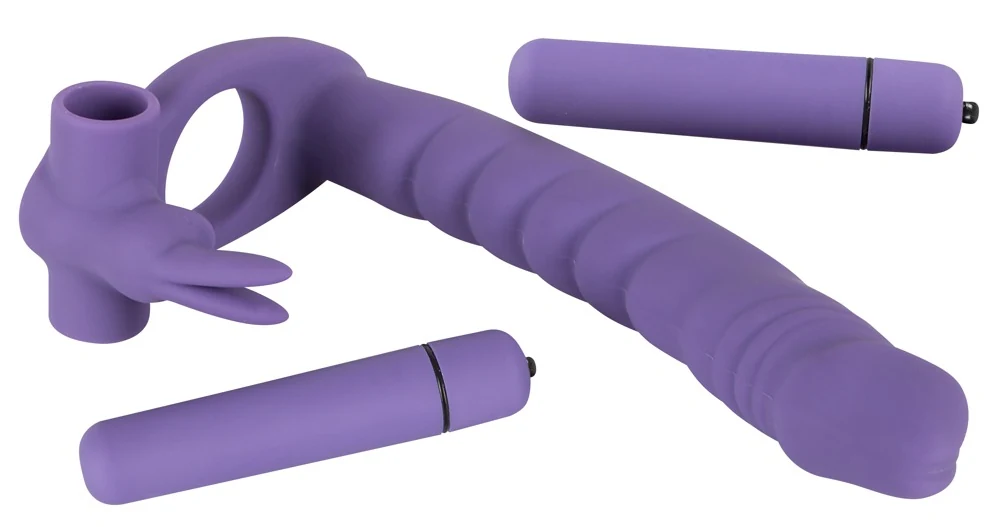 Strap-on dildo met vibratie en konijnstimulator