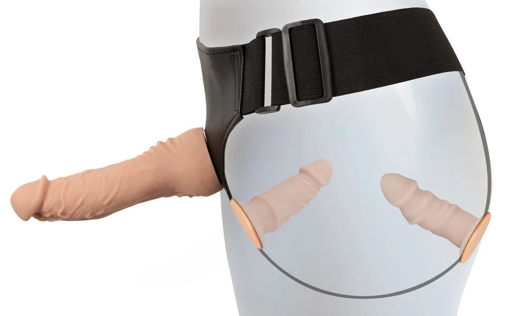 Verstelbare strap-on set met vibrator en 2 dildo’s