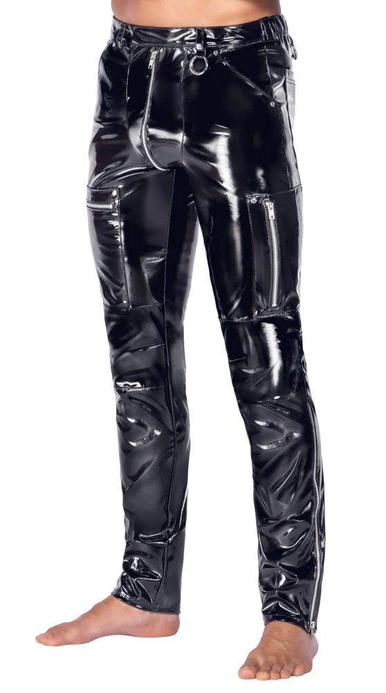 Black Level vinyl broek met metalen details