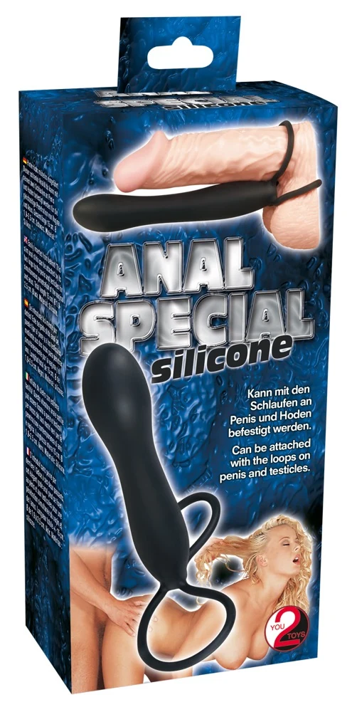 Zwarte anale dildo met dubbele lussen