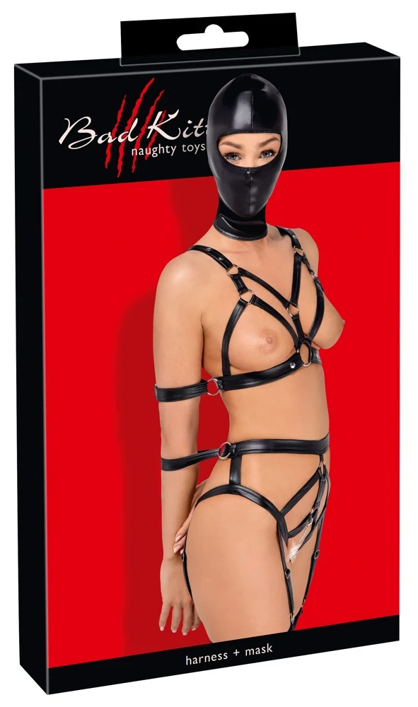 Bad Kitty riemset met hoofdmasker en boeien