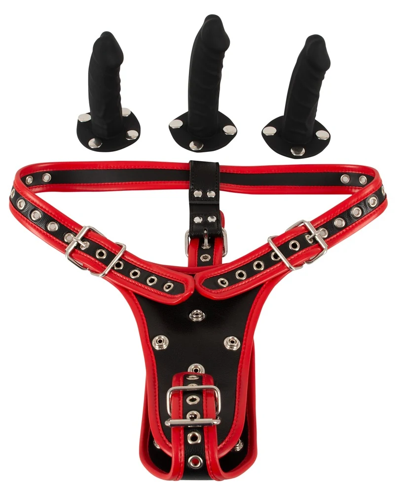 Bad Kitty strap-on string met 3 siliconen dildo's