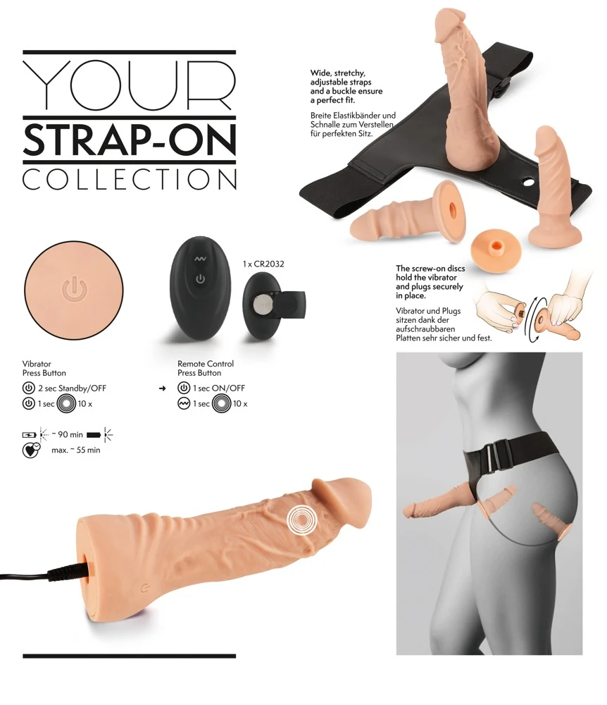 Verstelbare strap-on set met vibrator en 2 dildo’s