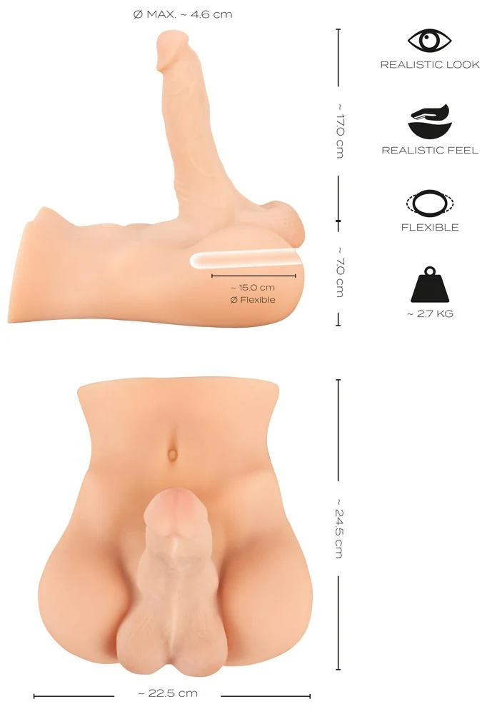 Realistische torso masturbator met dildo en anale opening