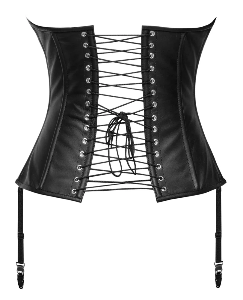 Strapless leren full-bust korset met vetersluiting