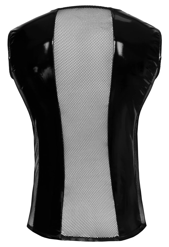 Black Level mouwloos lak shirt met mesh
