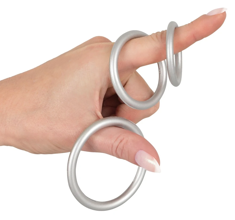 Set siliconen penisringen met metalen look