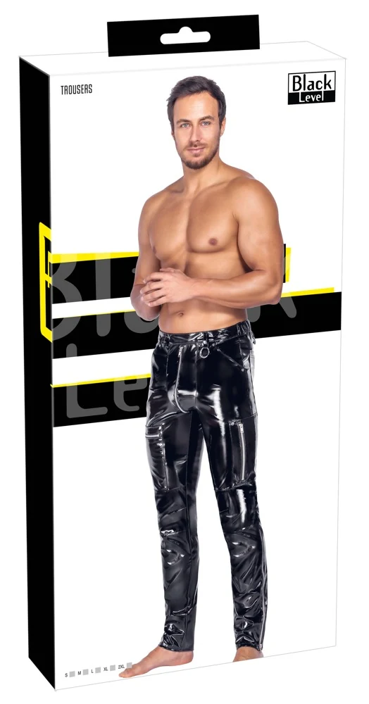 Black Level vinyl broek met metalen details