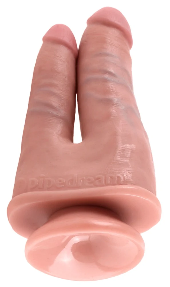 Dubbele dildo met zuigvoet van natuurlatex look