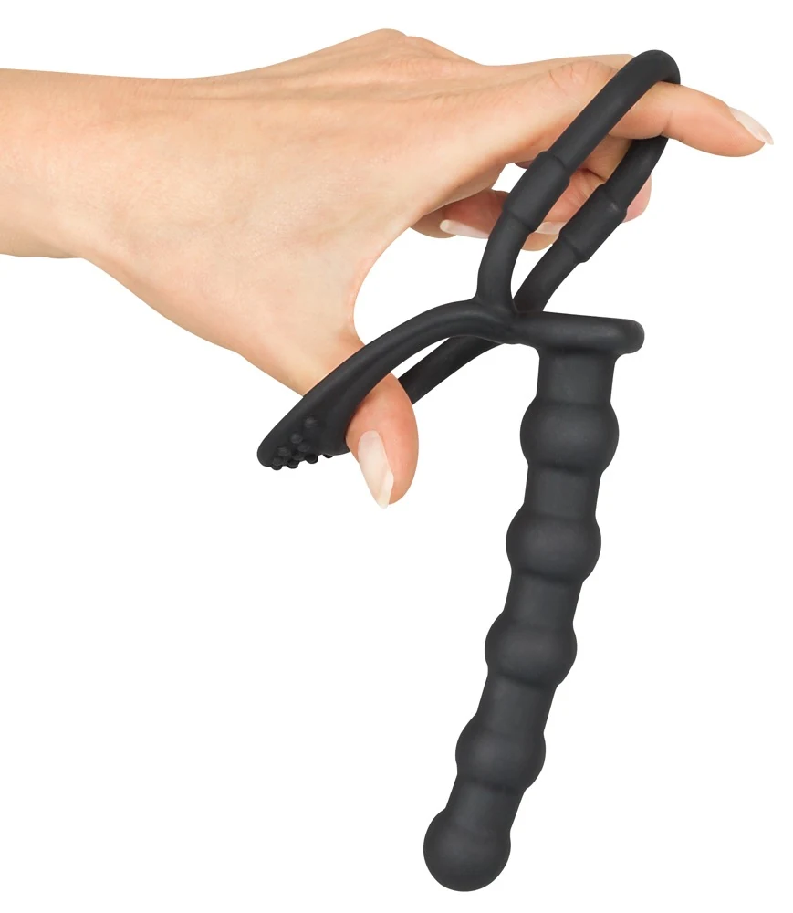 Penisring met anale dildo en clitorisnopjes
