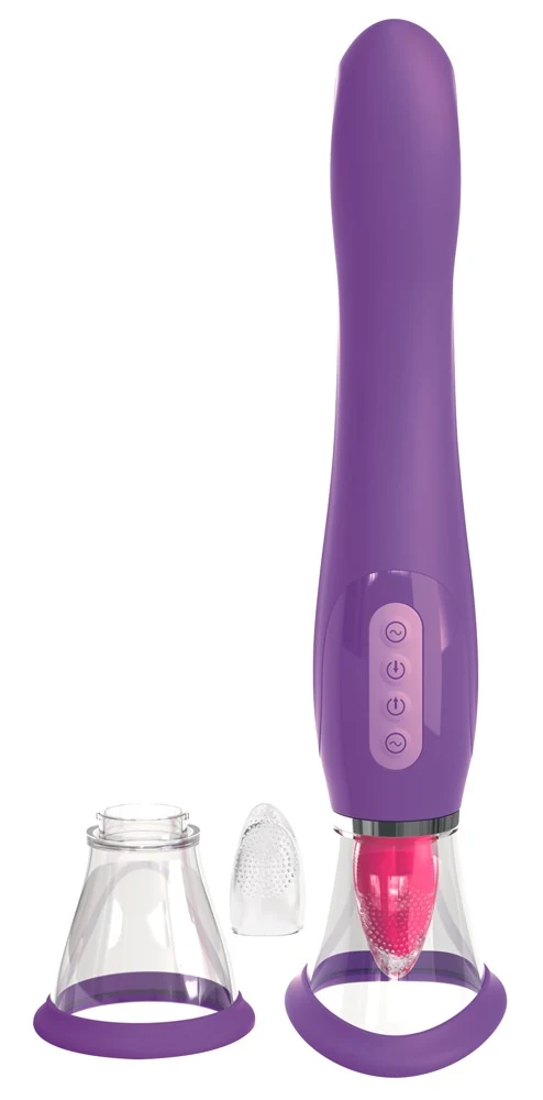 Dubbelzijdige vibrator met zuig- en tongstimulatie