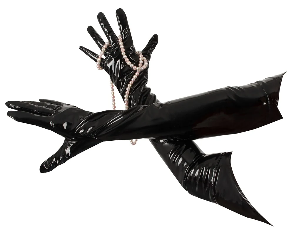 Extra lange zwarte lak handschoenen
