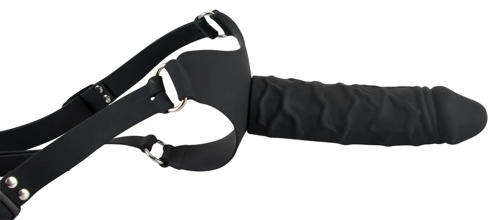 Zwarte siliconen strap-on met verstelbare riemen