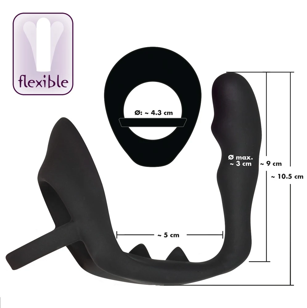 Zwarte penisring met anaalplug en perineumstimulator