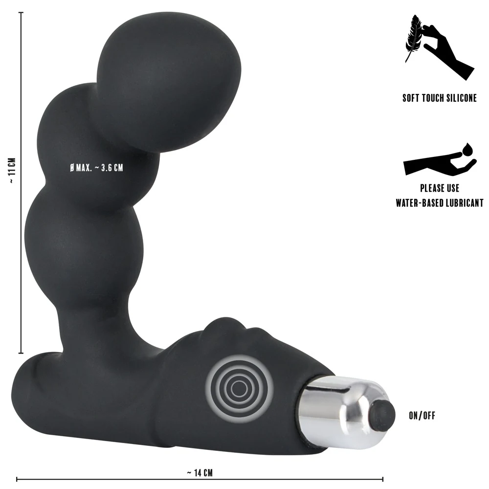Zwarte prostaat vibrator met gebogen vorm