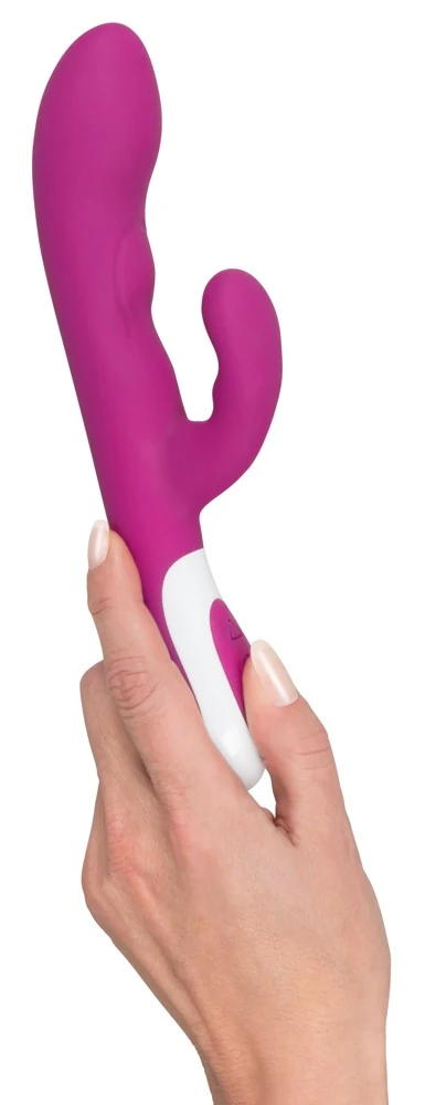 Paarse vibrator met warmtefunctie en clitorisstimulator