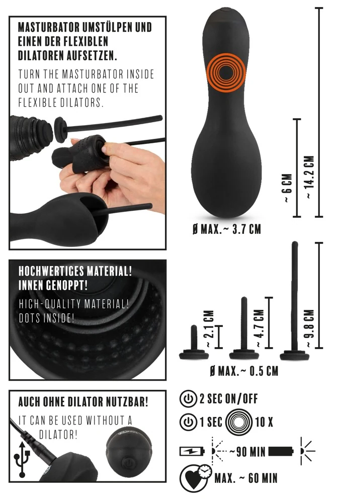 Compacte eikel vibrator met 3 dilators