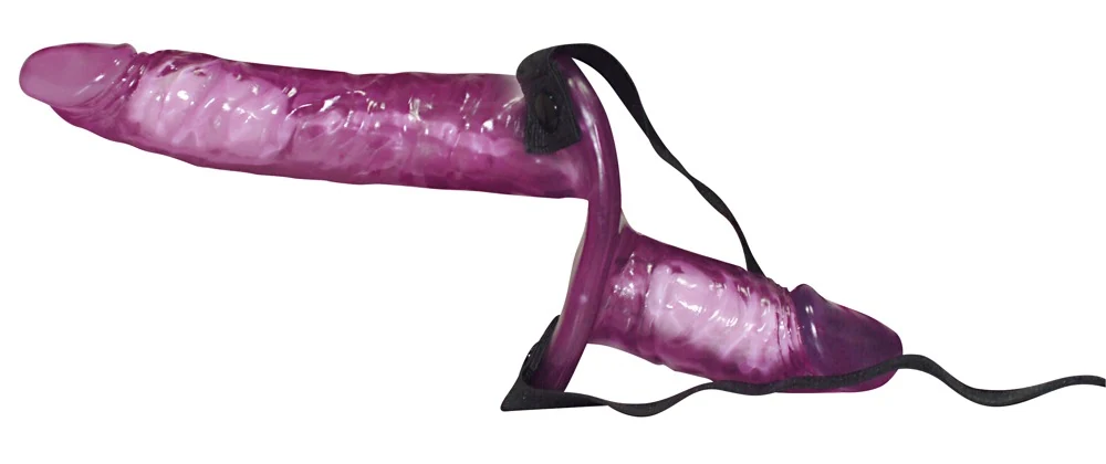 Elastische strap-on met dubbele vibrator