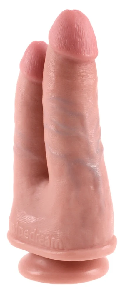 Dubbele dildo met zuigvoet van natuurlatex look