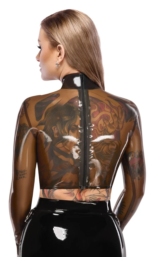 Transparant latex crop shirt met ring