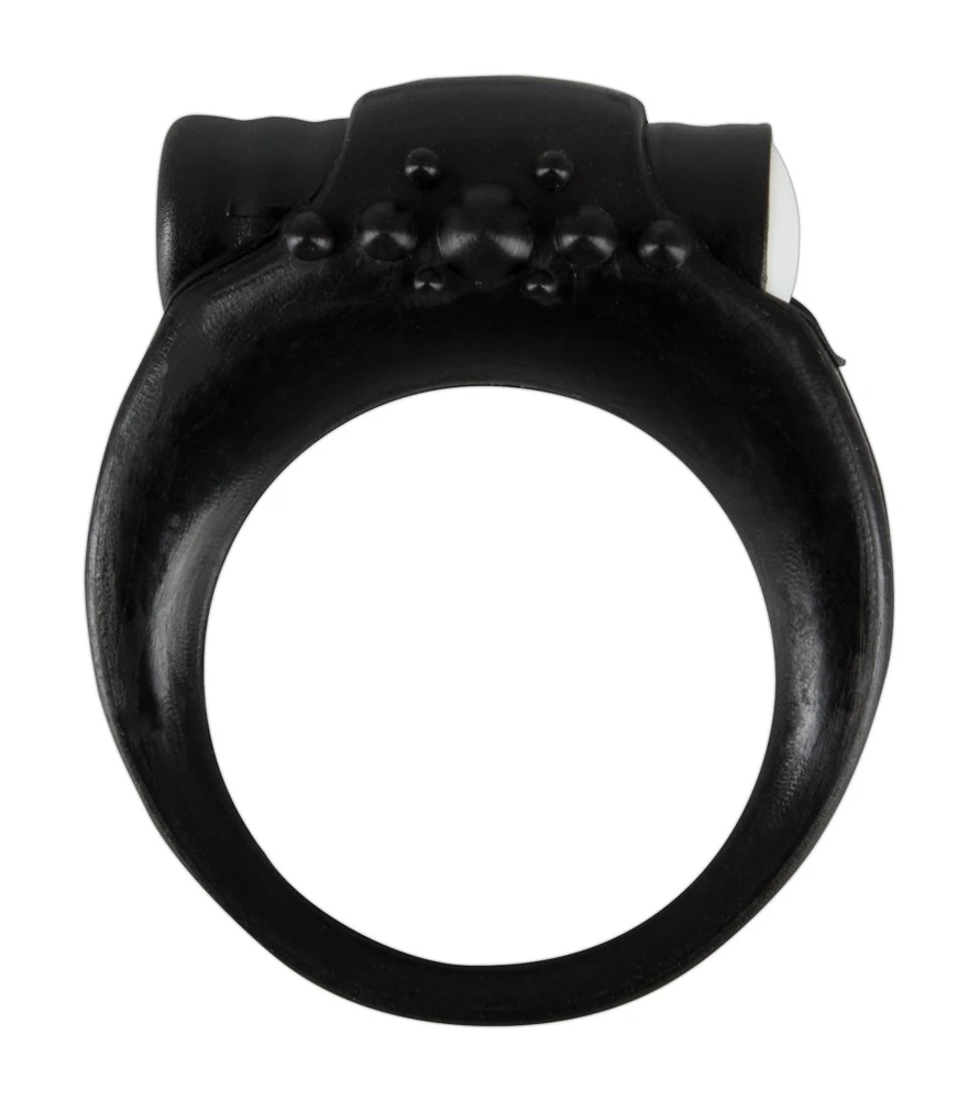 Zwarte siliconen cockring met afneembare minivibrator