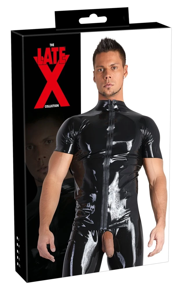 Latex shirt met rits en opstaande kraag