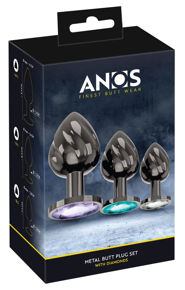 ANOS metalen butt plug set met diamanten