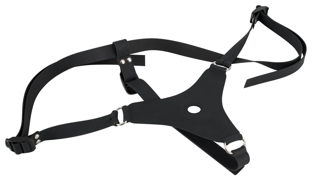 Zwarte siliconen strap-on met verstelbare riemen