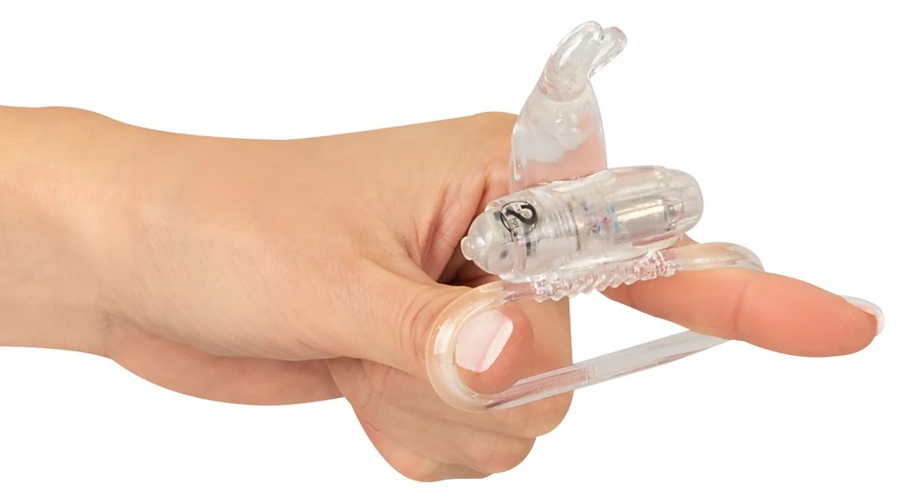Transparante cockring met vibratie en clitoris bunny