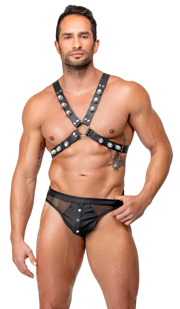 Zwart leren borsttuig met X-design