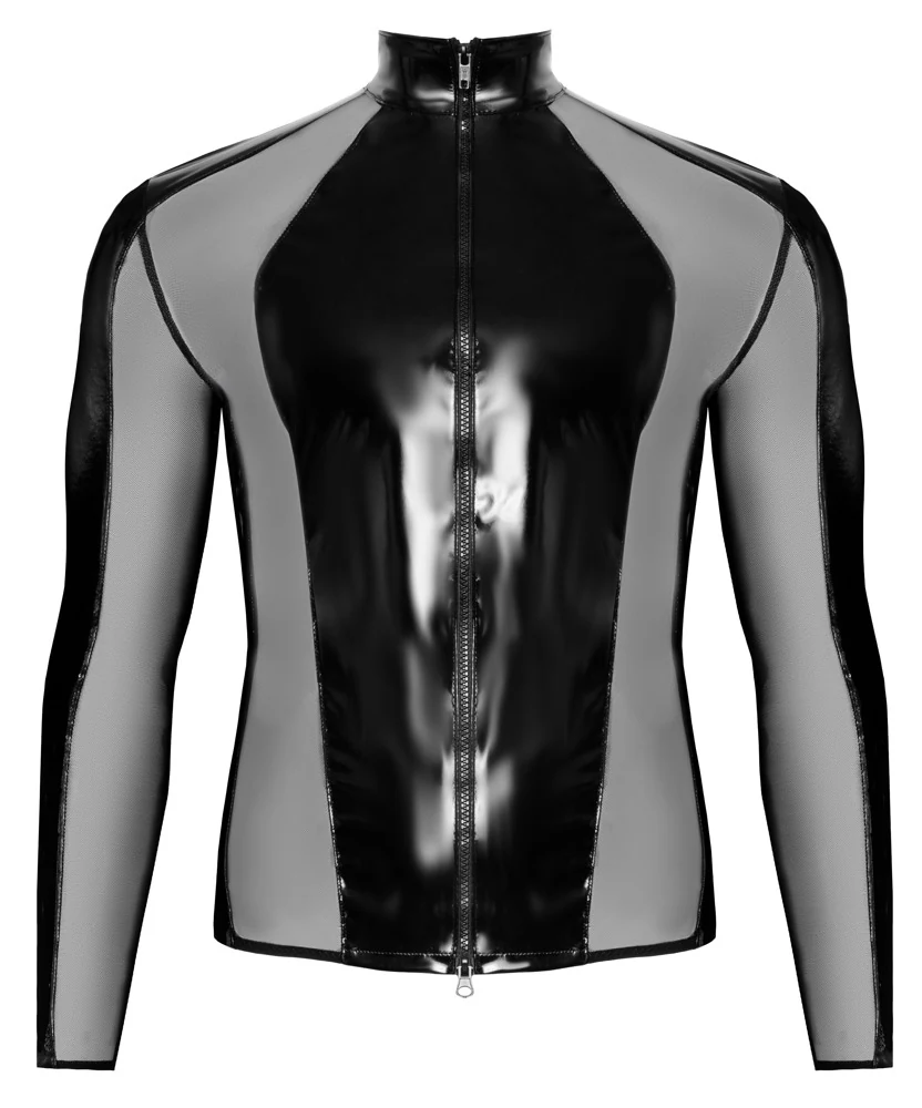 Black Level vinyl shirt met mesh en rits