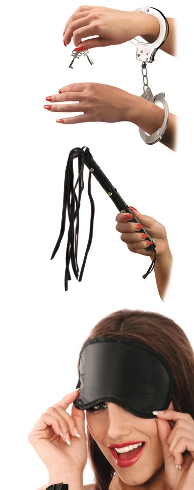 Bondage set met handboeien, blinddoek en flogger