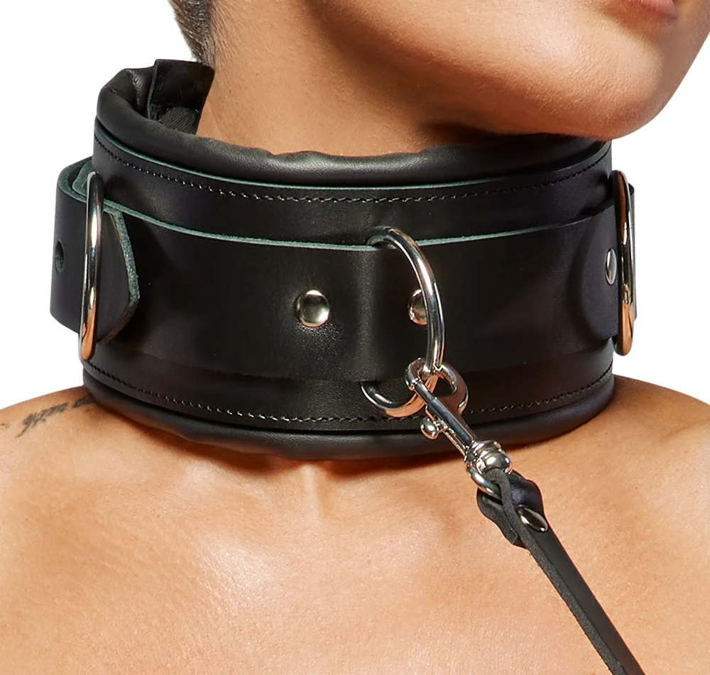ZADO leren halsband met leiband en slot