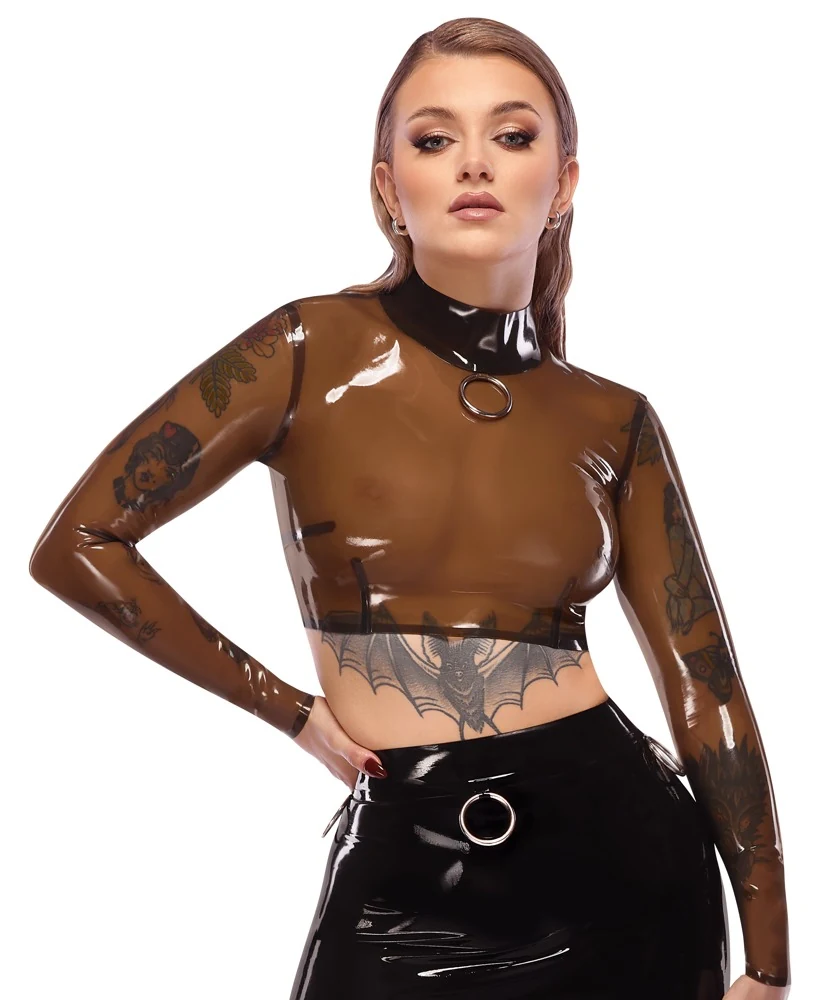 Transparant latex crop shirt met ring
