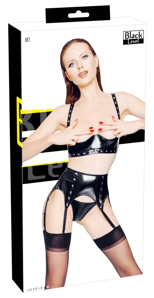 Black Level lak set met beugellift en jarretel